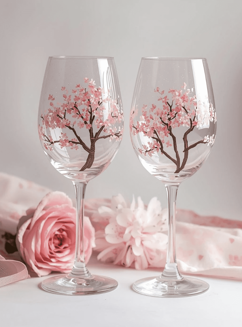 Cherry Blossom Wine Glasses