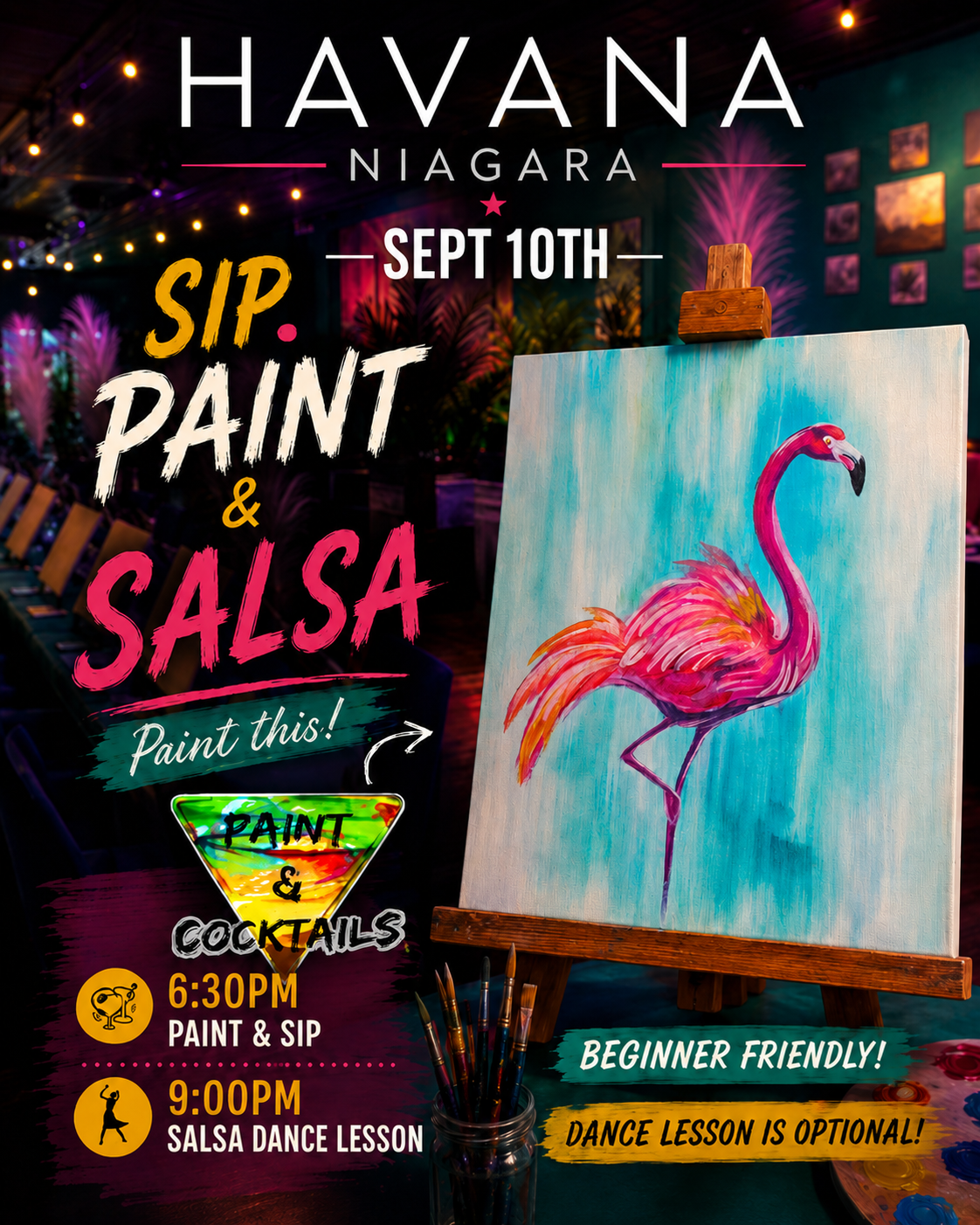 Paint & Salsa Night At Havana Niagara Restaurant, Niagara Falls - Sept 10th, 2026 "Tickled Pink" - Image 1