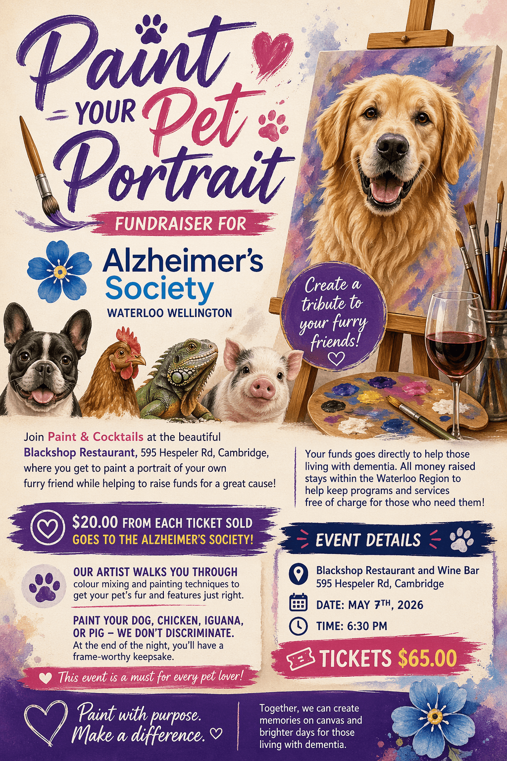 Paint Your Pet Portrait For A Caws: Fundraising For Alzheimer Society Waterloo Wellington - May 7th, 2026 - Image 1